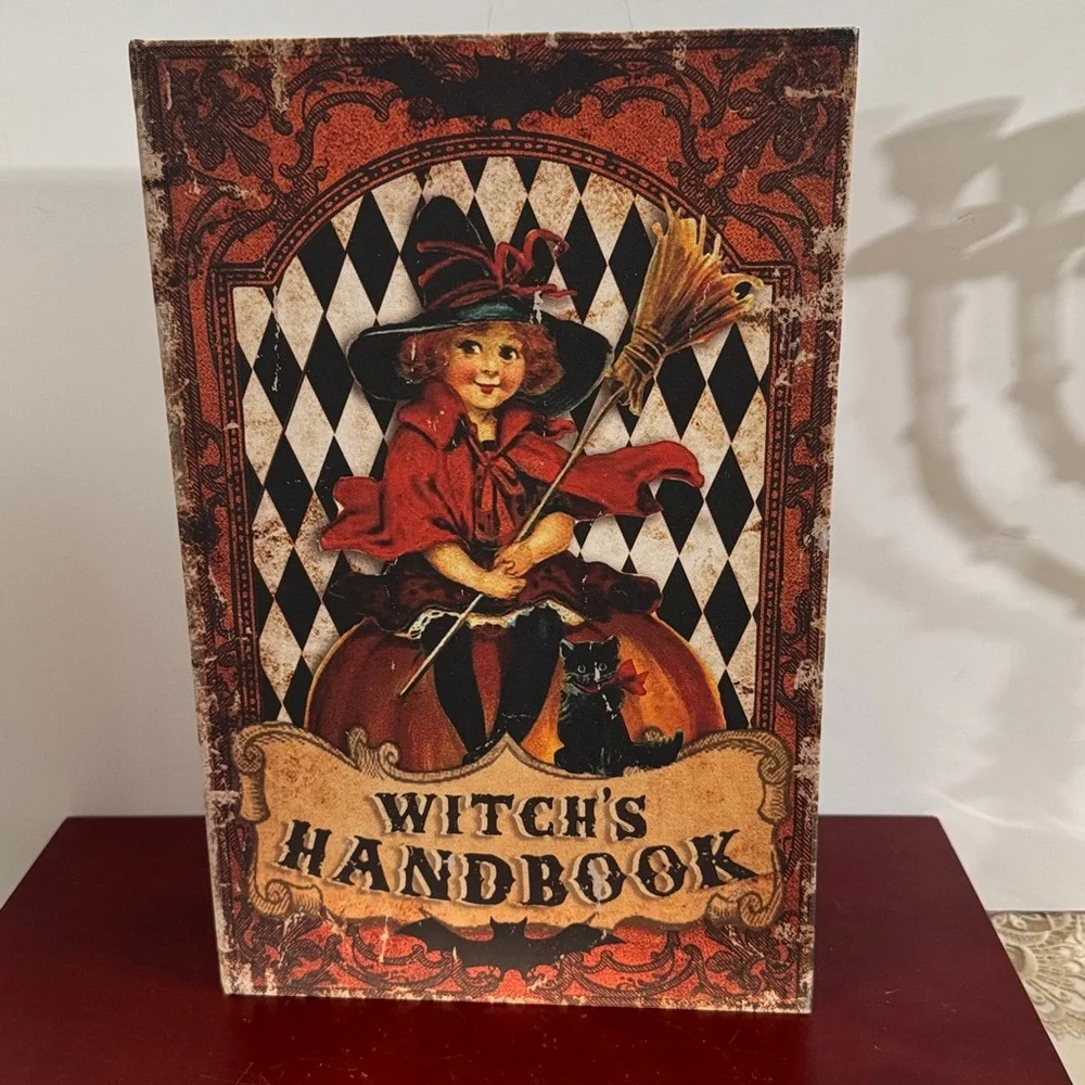 FAUX HALLOWEEN WITCH & BLK CAT  Handbook Decorative Box